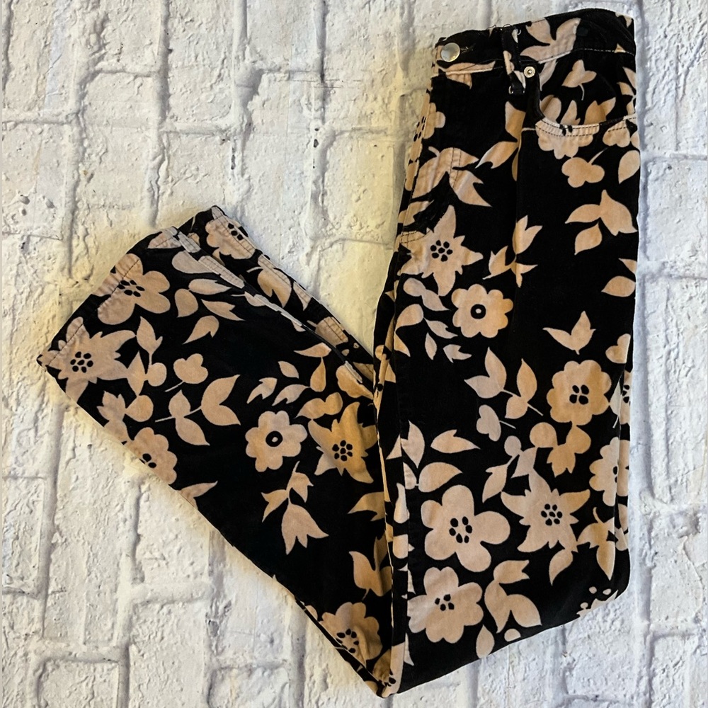 Moschino Chocolate Brown with Tan Floral Velvet Pants